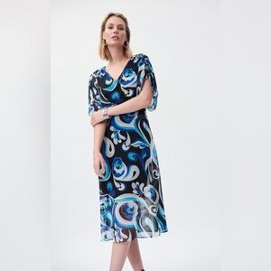 NWT Joseph Ribkoff Blue and Black Midi Dress